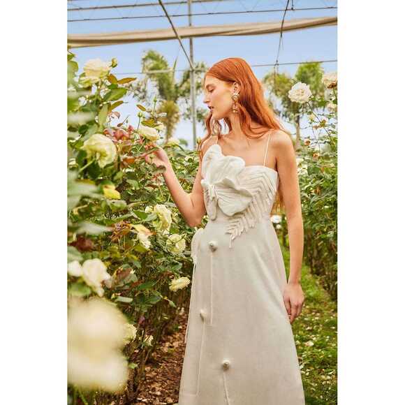 FARM Rio Off-White Garden LENZING™ ECOVERO™ Euroflax™ Midi Dress Size SOFF-WHITE - Picture 3 of 6